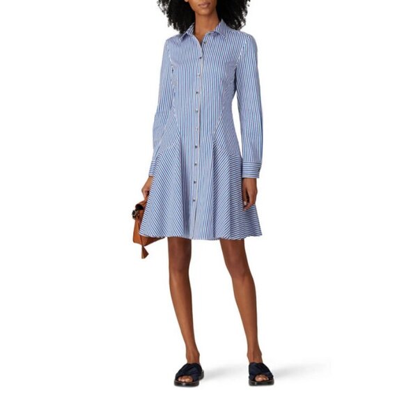 💕DEREK LAM💕 Blue Pin Stripe Shirtdress ~ Blue White 40 EUC Minimalist Chic - Picture 3 of 13